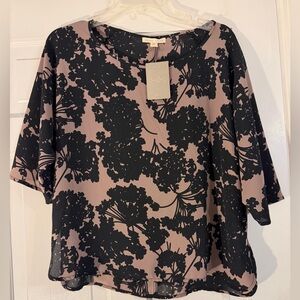 Anthropologie Paper Crown Black and Mauve-brown Women's Top XS NWT